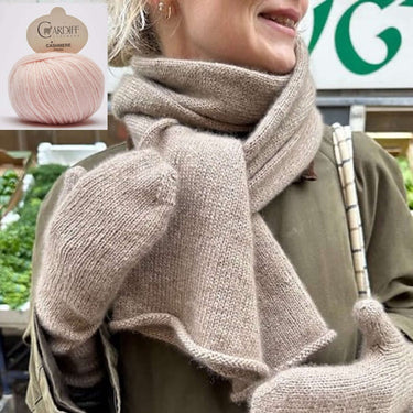Vienna Set Kit | PetiteKnit Mittens & Scarf in Cashmere, Color: 548 CAMMEO, Knit the Vienna Set by PetiteKnit in Cardiff Cashmere. Includes 9 balls & PDF pattern—luxury kit for scarf & mittens, perfect for gifting., Knit With Me