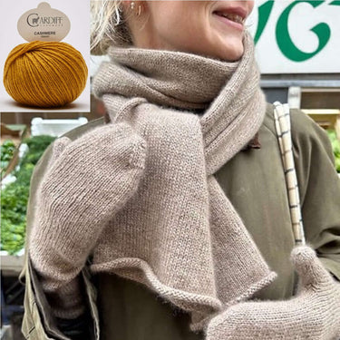 Vienna Set Kit | PetiteKnit Mittens & Scarf in Cashmere, Color: 550 TADAO, Knit the Vienna Set by PetiteKnit in Cardiff Cashmere. Includes 9 balls & PDF pattern—luxury kit for scarf & mittens, perfect for gifting., Knit With Me