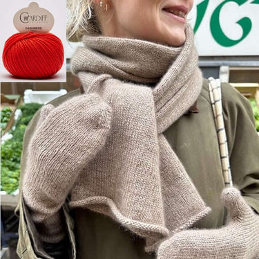 Vienna Set Kit | PetiteKnit Mittens & Scarf in Cashmere, Color: 517 HERMES, Knit the Vienna Set by PetiteKnit in Cardiff Cashmere. Includes 9 balls & PDF pattern—luxury kit for scarf & mittens, perfect for gifting., Knit With Me