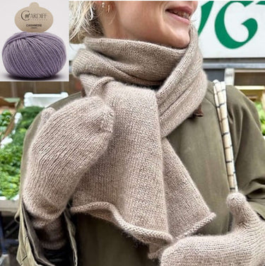 Vienna Set Kit | PetiteKnit Mittens & Scarf in Cashmere, Color: 710 FUJI, Knit the Vienna Set by PetiteKnit in Cardiff Cashmere. Includes 9 balls & PDF pattern—luxury kit for scarf & mittens, perfect for gifting., Knit With Me