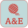 A&E logo with red yarn graphic, related to Knit Clinics