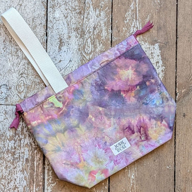 Ice dyed Craft Project Bag - Large with colorful cotton design and handle.