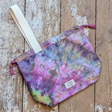 Large ice dyed Craft Project Bag by Jose Rose, featuring vibrant colors and interior pockets for organization.