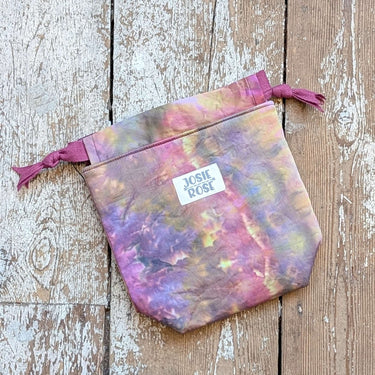 Ice Dyed Project Knitting Bag - Small, made from unique ice dyed cotton with lining and tab for projects.