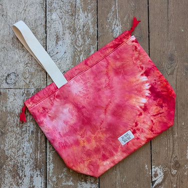 Ice Dyed Project Bags - XLarge in vibrant pink, handmade for crafts with unique design, lining, and pockets, by Jose Rose.