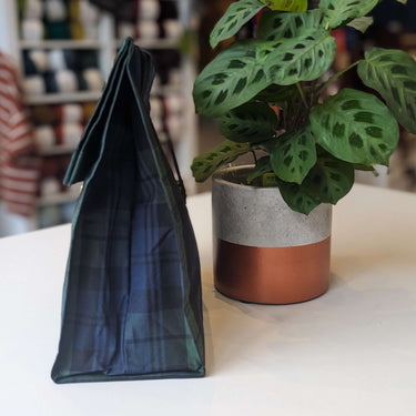 Hide & Hammer | Large 03 Project Bag | Premium Knitting Bag , Color: Tartan + Black Straps, This canvas and leather knitting bag perfectly combines form and function. Its internal pockets are great for a sweater but not so bulky that you lose a shawl., Kn