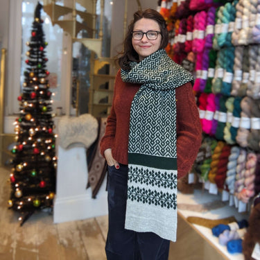 Wool Decanted | Ivy Kit | British Colourwork Scarf, Colour: Bottle Green/Natural Grey, Knit the Ivy scarf in soft British wool. This colourwork kit features Vintage 23 yarn—perfect knitting wool UK for texture, warmth & style., Knit With Me