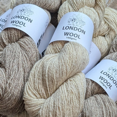 Skeins of London Wool from the London City Farm Yarn Project featuring rare sheep breeds from local city farms.