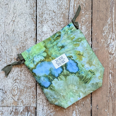 Small ice dyed Project Knitting Bag by Josie Rose, made from unique cotton fabric, perfect for storing craft supplies.