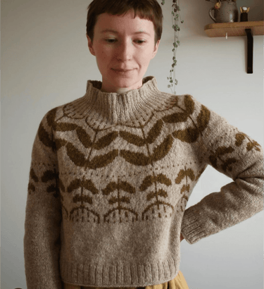 Polina Kit | Ulysse Yarn | Botanical Colourwork Jumper, Color: Carol's Polina Kit, Knit the Polina pullover in Ulysse wool! This sport weight kit features colourwork inspired by Ukrainian folk art. Ethical knitting wool UK, Knit With Me