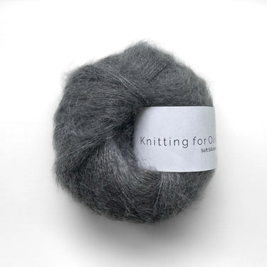 Knitting For Olive Soft Silk Mohair yarn ball in grey, featuring a blend of Kid Mohair and Mulberry silk for luxurious knitting.