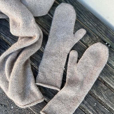 Vienna Set Kit | PetiteKnit Mittens & Scarf in Cashmere, Color: 599 PANNA, Knit the Vienna Set by PetiteKnit in Cardiff Cashmere. Includes 9 balls & PDF pattern—luxury kit for scarf & mittens, perfect for gifting., Knit With Me