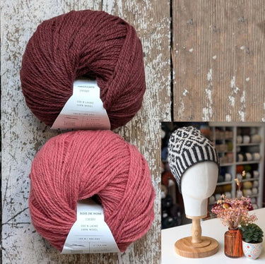 Wolfie Hat Kit | Colourwork Knitting Kit, Colour: Kit 6 - Amarante/Bois De Rose, Knitted hat kit, includes Ulysse Merino yarn and knitting pattern. A great knitting kit if you want to make your own wooly hat, a knitting hat kit at its best. , Knit With Me