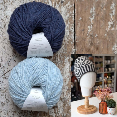 Wolfie Hat Kit | Colourwork Knitting Kit, Colour: Kit 13 - Balandine Blue/Ciel, Knitted hat kit, includes Ulysse Merino yarn and knitting pattern. A great knitting kit if you want to make your own wooly hat, a knitting hat kit at its best. , Knit With Me