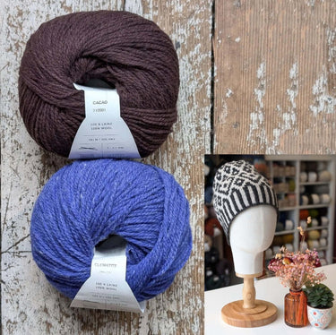 Wolfie Hat Kit | Colourwork Knitting Kit, Colour: Kit 12 - Cacao/Clematite, Knitted hat kit, includes Ulysse Merino yarn and knitting pattern. A great knitting kit if you want to make your own wooly hat, a knitting hat kit at its best. , Knit With Me