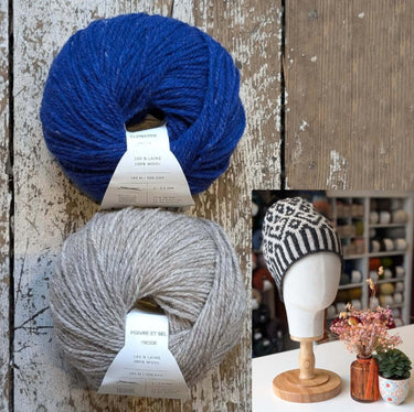 Wolfie Hat Kit | Colourwork Knitting Kit, Colour: Kit 8 - Clementine/Poivre et sel, Knitted hat kit, includes Ulysse Merino yarn and knitting pattern. A great knitting kit if you want to make your own wooly hat, a knitting hat kit at its best. , Knit With