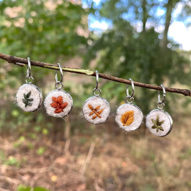 Bobbles & Berries | Stitch Marker Set | Hand-Embroidered Art, Style: Autumn Foliage, Discover Bobbles & Berries hand-embroidered stitch markers, inspired by Scottish nature. Lightweight, smooth, and perfect for mindful, snag-free knitting., Knit With Me