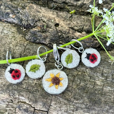 Bobbles & Berries | Stitch Marker Set | Hand-Embroidered Art, Style: Summer Fields, Discover Bobbles & Berries hand-embroidered stitch markers, inspired by Scottish nature. Lightweight, smooth, and perfect for mindful, snag-free knitting., Knit With Me