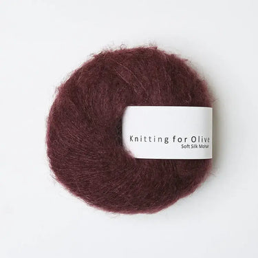 Knitting For Olive | Soft Silk Mohair, colour: Bordeaux, A luxurious mohair yarn blend. Finest Kid Mohair and Mulberry silk fingering yarn. This yarn is incredible held double or with Knitting For Olive Merino, Knit With Me
