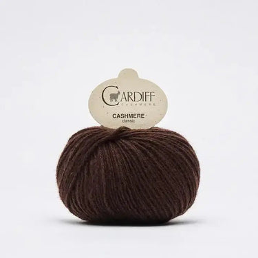 Cardiff Cashmere Classic | Sport / DK Yarn yarn ball in 643 Cacao colour with simple background