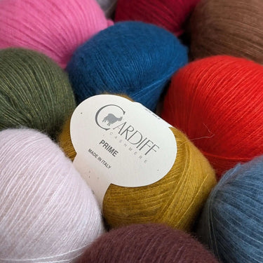 Cardiff Cashmere | Prime | Brushed Cashmere & Silk Yarn, group of yarn balls