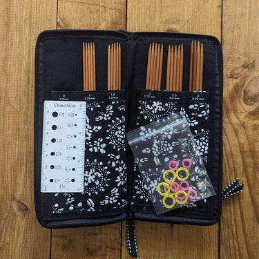 ChiaoGoo | Bamboo DPN Set | Smooth Precision for Sock Knits, , Get perfect socks every time with ChiaoGoo’s Bamboo DPN Set. Includes 5 sizes, stitch markers, gauge, and a compact case—ideal for on-the-go knitting., Knit With Me