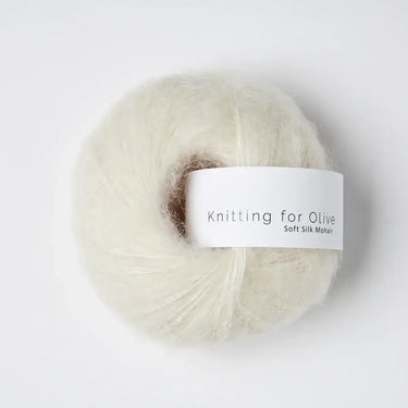Knitting For Olive | Soft Silk Mohair, colour: Cream, A luxurious mohair yarn blend. Finest Kid Mohair and Mulberry silk fingering yarn. This yarn is incredible held double or with Knitting For Olive Merino, Knit With Me