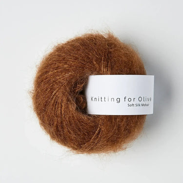 Knitting For Olive | Soft Silk Mohair, colour: Dark Cognac, A luxurious mohair yarn blend. Finest Kid Mohair and Mulberry silk fingering yarn. This yarn is incredible held double or with Knitting For Olive Merino, Knit With Me