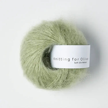 Knitting For Olive | Soft Silk Mohair, colour: Dusty Artichoke, A luxurious mohair yarn blend. Finest Kid Mohair and Mulberry silk fingering yarn. This yarn is incredible held double or with Knitting For Olive Merino, Knit With Me
