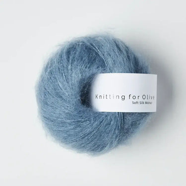 Knitting For Olive | Soft Silk Mohair, colour: Dusty Dove Blue, A luxurious mohair yarn blend. Finest Kid Mohair and Mulberry silk fingering yarn. This yarn is incredible held double or with Knitting For Olive Merino, Knit With Me