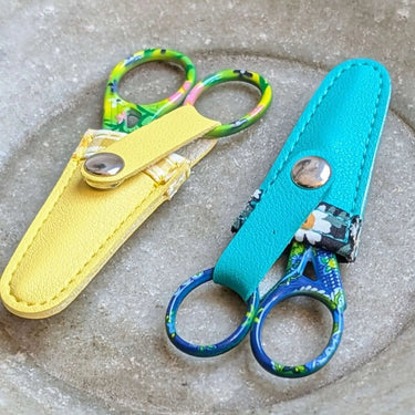 Fox & Pine Colourful Scissors with matching sheaths, ideal for travel. Bright, compact, and functional design.