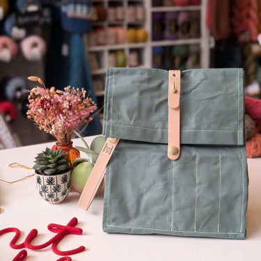 Hide & Hammer | Large 03 Project Bag | Premium Knitting Bag , Color: Tartan + Black Straps, This canvas and leather knitting bag perfectly combines form and function. Its internal pockets are great for a sweater but not so bulky that you lose a shawl., Kn