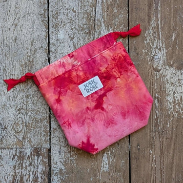 Ice Dyed Project Knitting Bag - Small, unique ice dyed cotton project bag with structure and tab for stitch markers, Josie Rose design