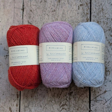 Biches & Bûches | Isla Shawl Kit | Le Petit Lambswool, Kit Name: Justine, Knit the Isla Shawl with Le Petit Lambswool. This fun kit makes 2–3 kerchiefs & includes yarn + pattern—perfect UK knitting gift project., Knit With Me