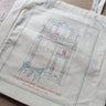 Knit With Me 100% Cotton Tote Bag in Multi Blue + Red option at Knit With Me yarn shop