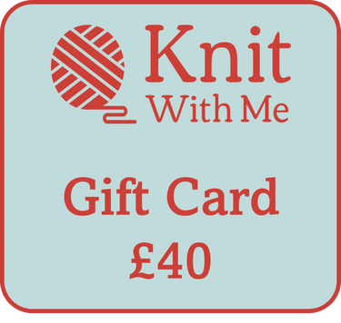 Knit With Me Gift Voucher image showing a £40 gift card with yarn symbol, ideal for knitting enthusiasts.