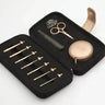 KnitPro Oasis Starter Interchangeable Crochet Hook Set with hooks, measuring tape, metal markers, scissors in a black case