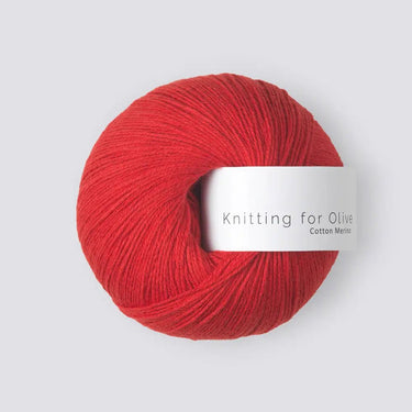 Knitting For Olive COTTON MERINO yarn in vibrant red color, a soft blend of 70% cotton and 30% RWS certified Merino wool for versatile garments.