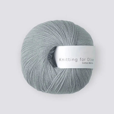 Knitting for Olive COTTON MERINO yarn ball in soft gray, 70% cotton and 30% RWS certified Merino wool, perfect for garments.