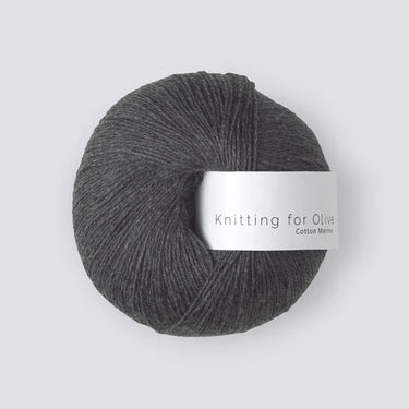 Knitting for Olive COTTON MERINO yarn ball in charcoal color, 70% cotton, 30% RWS Merino wool blend for versatile knitting projects.