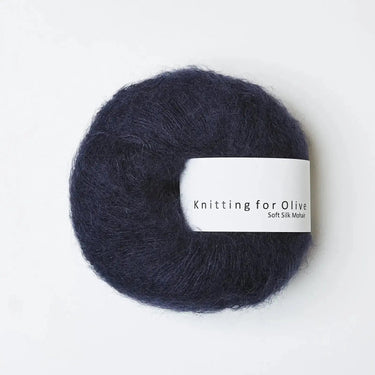 Knitting For Olive | Soft Silk Mohair, colour: Navy, A luxurious mohair yarn blend. Finest Kid Mohair and Mulberry silk fingering yarn. This yarn is incredible held double or with Knitting For Olive Merino, Knit With Me
