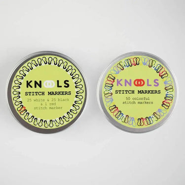 Knools Stitch Markers in tinplate boxes, 50 colorful stitch markers for knitting