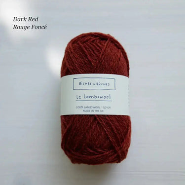 Le Lambswool yarn in dark red, spun and dyed in Scotland, family-owned mill product.