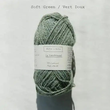 Biches & Bûches | Le Lambswool | Rustic Merino Yarn, Color: Soft Green, Natural 100% lambswool yarn with rustic charm—soft, lofty & perfect knitting wool UK for handmade sweaters, scarves & cosy winter projects, Knit With Me