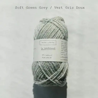 Biches & Bûches | Le Lambswool | Rustic Merino Yarn, Color: Soft Green Grey, Natural 100% lambswool yarn with rustic charm—soft, lofty & perfect knitting wool UK for handmade sweaters, scarves & cosy winter projects, Knit With Me