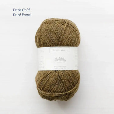 Le Petit Lambswool | Biches and Buches, colour: Dark Gold, The lambswool blend provides the perfect balance of structure and drape. This fingering-weight yarn is a Scottish lambswool with tweed yarn speckles. , Knit With Me