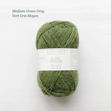 Le Petit Lambswool | Biches and Buches, colour: Medium Green Grey, The lambswool blend provides the perfect balance of structure and drape. This fingering-weight yarn is a Scottish lambswool with tweed yarn speckles. , Knit With Me