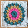 Colorful granny square with floral pattern for Crochet a Granny Square Workshop.