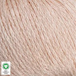 Løvetand yarn by CaMaRose, 100% organic linen, chainette texture, ideal for summer knitwear, organic certification visible.