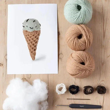 Crochet Ice Cream Kit | Mint Choc Chip Amigurumi Toy, , Crochet a fun mint choc chip ice cream cone! This kit includes yarn, stuffing & extras—perfect UK amigurumi project for playful gifting., Knit With Me